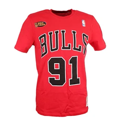 Afbeelding van Mitchell &amp; Ness Dennis Rodman #91 Chicago Bulls Red NBA Name and Number Tee T Shirt XXL