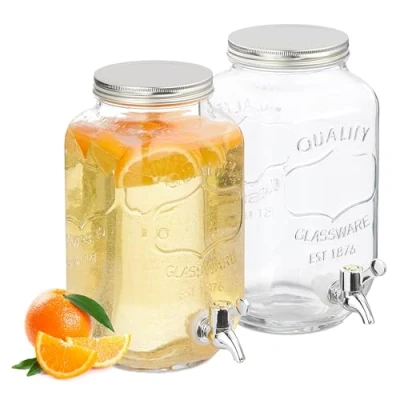 Afbeelding van Relaxdays glazen limonadetap set van 2 3,5 l met kraantje deksel