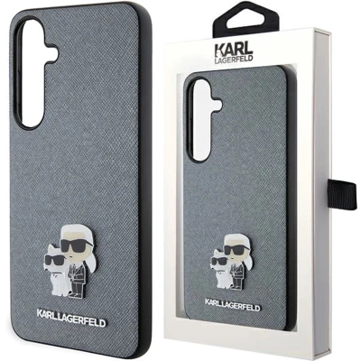 Afbeelding van Karl Lagerfeld Saffiano Karl&amp;Choupette Metalen Pin hoesje voor Samsung Galaxy S24 grijs
