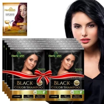 Afbeelding van Herbishh Hair Color Shampoo for Gray HairNatural Dye with Argan MaskTravel size Colors in MinutesLong lasting colour10pack+1packAmmonia Free (Black)