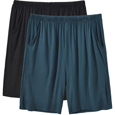 Afbeelding van MoFiz Pyjamabroek voor heren, modal, zachte broek met zakken, Kort Blauw/Zwart, XXL
