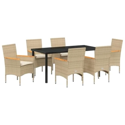 Afbeelding van vidaXL 7 delige tuin eetset met kussens Beige poly rattan
