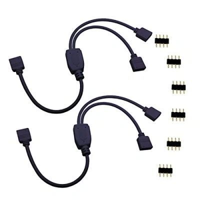 Afbeelding van LitaElek 2 stuks LED splitter kabel 4 pins 1 naar strip verdeling Y band hoekstekker connector verlenging voor SMD 5050 3528 2835 RGB strip, zwart
