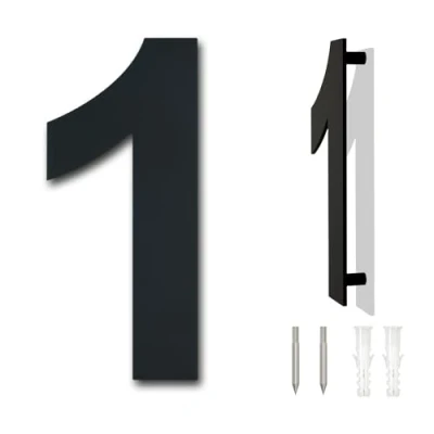 Afbeelding van Geborsteld modern roestvrij staal huisnummer 152mm hoog zwarte coating, zwevende verschijning (nummer 1)