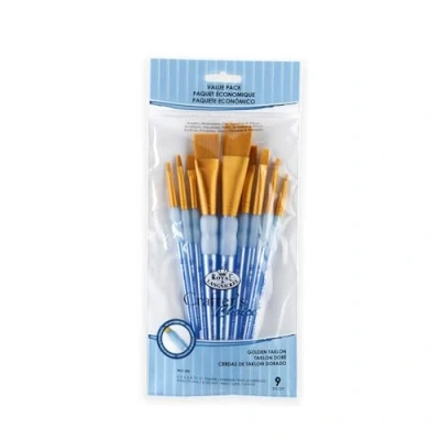Afbeelding van Royal en Langnickel Crafter&#039;s Choice Flat Taklon Variety Brush Set Goud (Pack van 9)