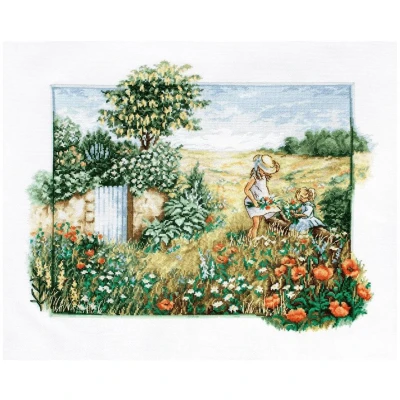 Afbeelding van Luca s Borduurpakket Landscape with poppies landschap met bloemen om te borduren bu4013