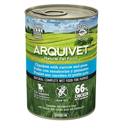 Afbeelding van ARQUIVET Junior Kip met wortelen, erwten en zalmolie, 400 g, blik natvoer voor honden, puppy&#039;s, alle rassen, natuurlijk voer honden
