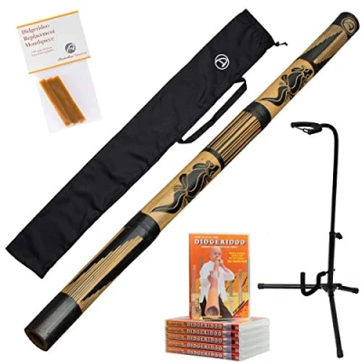 Afbeelding van Compleet 5 delig didgeridoopakket! Didgeridoo (120cm) inclusief nylon didgeridoobag, lesvideo (85 min. engels gesproken), bijenwas en stabiele didgeridoostandaard bekijk de video!