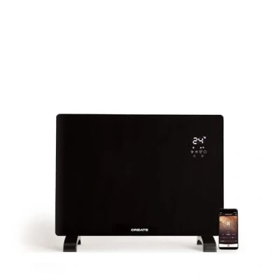 Afbeelding van CREATE/WARM CRYSTAL 1500 W/Elektrische convector van glas zwart met wifi/led touchscreen, 2 standen