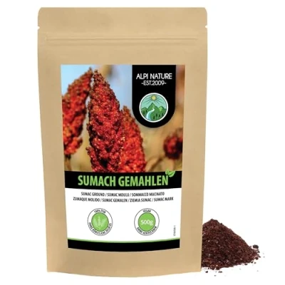 Afbeelding van Sumach Kruiden (500 g), sumakoeder, gemalen sumak, azijnboomkruid, voorzichtig gedroogd en gemalen, natuurlijk, veganistisch, oosterse specerijen