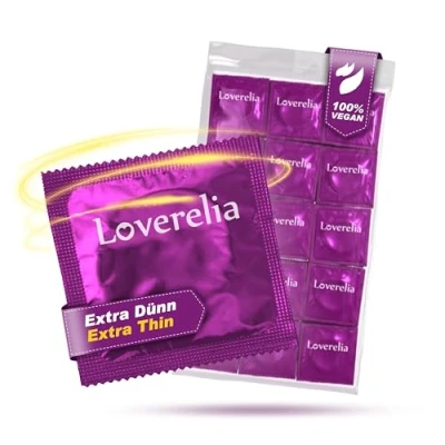 Afbeelding van Loverelia condooms &quot;Extra Thin&quot; beleef intieme momenten zo natuurlijk mogelijk perfecte pasvorm en gemakkelijk af te rollen rubberlatex vegan voelt echt aan (1 x 50 stuks)