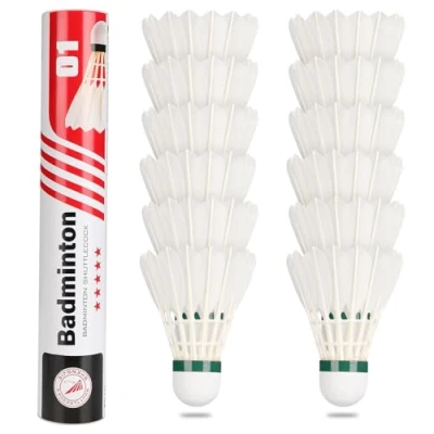 Afbeelding van Set van 12 ganzenveren badmintonshuttles, natuurlijke shuttles met hoge stabiliteit en duurzaamheid, shuttles, training