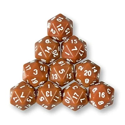 Afbeelding van 10 x polyedrische W20 dobbelstenen voor rol en tabletopspellen (bruin)