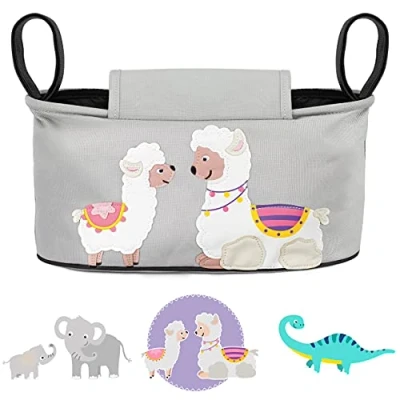 Afbeelding van GLÜCKSWOLKE Kinderwagen Organizer 12 Motieven I Kinder Buggy Tas Kinderwagentas met Disposer van vochtige doekjes Wandelwagen Opbergtas voor Baby Stroller Pram Kinderwagentasche Alpaca (Grijs)