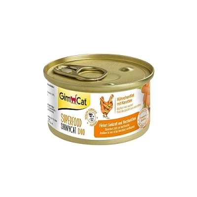 Afbeelding van GimCat Superfood ShinyCat Duo kip met wortelen Kattenvoer malse filet zonder toegevoegde suikers, voor volwassen katten 24 blikken (24 x 70 g)
