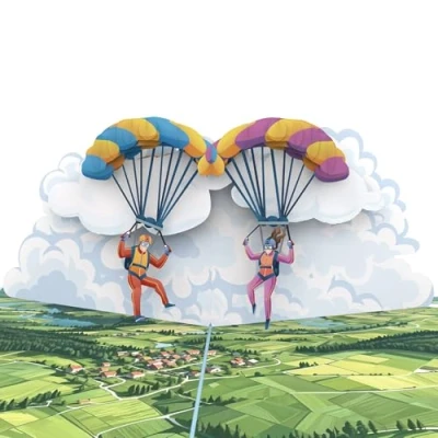 Afbeelding van MOKIO® Pop Up Kaart Paragliding/Skydiving 3D wenskaart voor een verjaardag, Verjaardagskaart paragliding of tandemvlucht