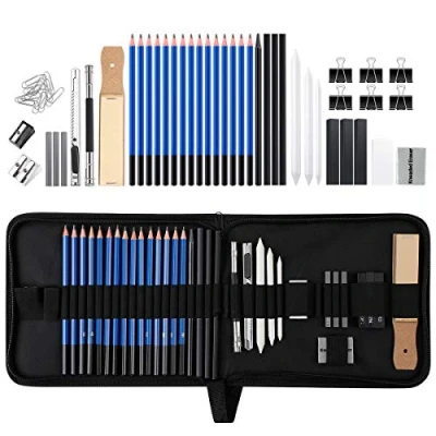 Afbeelding van Zekkai Schetspotpotloden, set van 42 stuks, tekenpotloden, schetsen, professionele gereedschapsset met tekenaccessoires, voor kunstenaars, beginners, volwassenen en kinderen