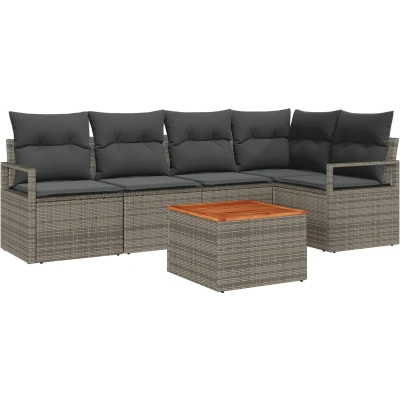 Afbeelding van vidaXL 6 delige Tuin Sofa Set met Kussens Grijs Poly Rattan Acacia