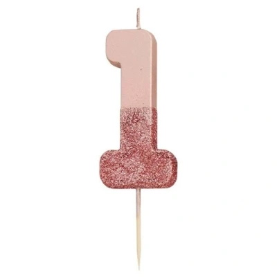 Afbeelding van Talking Tables Roze Goud Glitter Nummer 1 kaars, Premium kwaliteit taarttopper decoratie, Mooi, sprankelend voor kinderen, volwassenen, tieners, 1e verjaardagsfeestje, 18e, 21e, verjaardag, mijlpaal