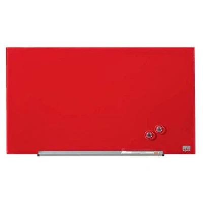 Afbeelding van Nobo Glazen magnetisch whiteboard met verwijderbare pennenbak, 680 x 380 mm, InvisaMount montagesysteem, Impression Pro, rood, 1905183