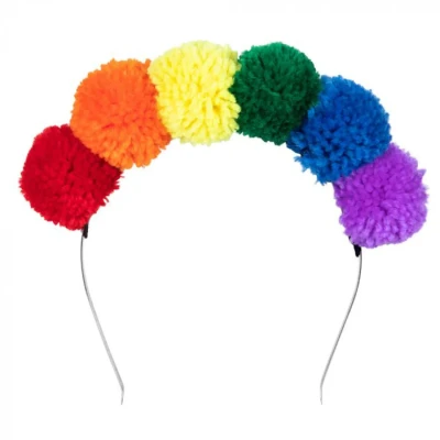 Afbeelding van Tiara Pompom Regenboog per stuk