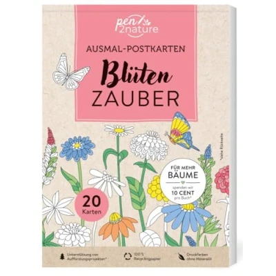 Afbeelding van Ausmal Postkarten Blütenzauber 20 Karten: Mit zauberhaften Motiven zum Ausmalen und Verschenken 100% Recyclingpapier