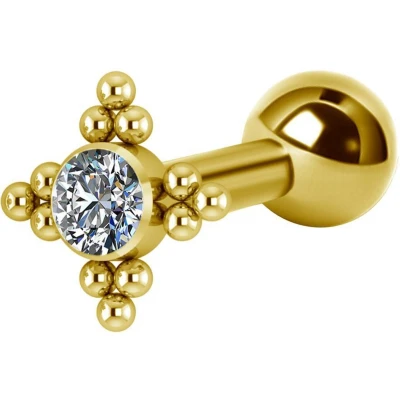 Afbeelding van Vergulde Titanium Tragus Helix Piercing Swarovski Kristallen