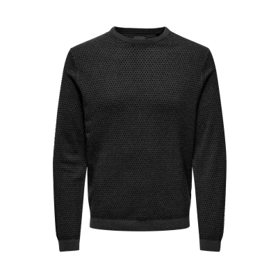 Afbeelding van Only &amp; Sons Legerer FEIN Gepunkteter Longsleeve Trui, Heren, Maat: Large, Dunkelgrau