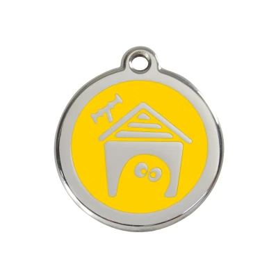 Afbeelding van Dog House Yellow roestvrijstalen hondenpenning medium/gemiddeld dia. 3 cm RedDingo