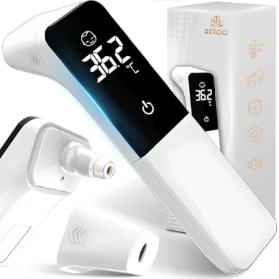 Afbeelding van Retoo Koortsthermometer, digitale thermometer, infrarood voor baby&#039;s en volwassenen, temperatuurmeter, hygiënisch, koortsalarm, lcd display, 20 geheugenoproepen wit