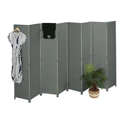 Afbeelding van Relaxdays kamerscherm, 8 delig, opvouwbaar, HxB 170x320 cm, slaap en woonkamer, hout, papiertouw, scheidingswand, grijs
