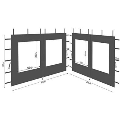 Afbeelding van QUICK STAR 2 zijpanelen van polyester met raam 300x195cm voor paviljoen 3x3m zijwand antraciet RAL 7012 waterdicht