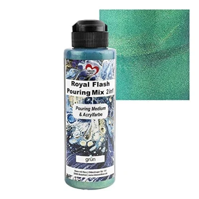 Afbeelding van Ideen mit Herz Royal Flash Pouring Mix 2 in 1, gieten medium &amp; metallic acrylverf met glittereffect, 180 ml, geen verder mengen vloeistof, of siliconenolie nodig (groen)
