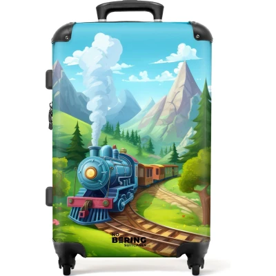 Afbeelding van NoBoringSuitcases.com Grote koffer Kinderkoffer treintje geschikt voor jongens en meisjes Reiskoffer met 4 wielen Trolley op wieltjes 60 liter Rolkoffer groot kinderen Ruimbagage valies 20kg Bagagekoffer middelgroot Luggage suitcase