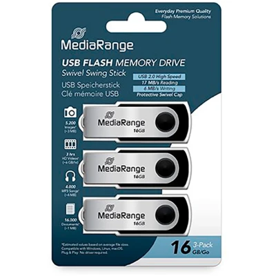 Afbeelding van MediaRange USB Stick 16 GB 2.0 Twister Zwart 3 Stuks in verpakking