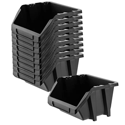 Afbeelding van KADAX Workshop stapelkist, kleine sorteerdoos van PP kunststof, opbergbox in verschillende maten en kleuren, opbergdozen voor gereedschapswand (zwart, set 10 118 x 98 mm)