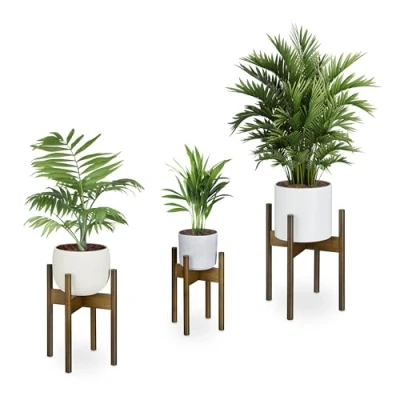 Afbeelding van Relaxdays plantenstandaard bamboe set van 3 binnen bloemenstandaard plantenhouder M / L XL
