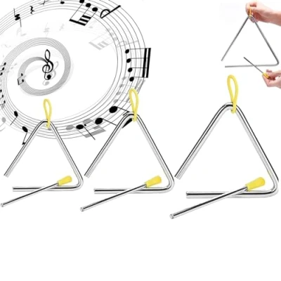 Afbeelding van 3 stuks muziek driehoek instrument, instrumenten, percussie kinderdriehoek voor vroege muzikale opvoeding