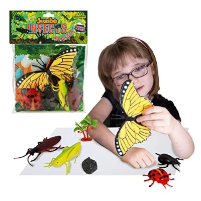 Afbeelding van Jumbo Playset Insect van Deluxebase. grote Speelgoeddieren Figuurset. Zak met kevers en insecten figuurtjes o.a. Vlinders Torren. Perfect speelgoed voor kinderen