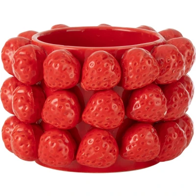 Afbeelding van J Line Bloempot Aardbeien Keramiek Rood Small