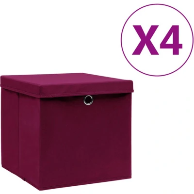 Afbeelding van Opbergboxen met deksel 4 st 28x28x28 cm donkerrood