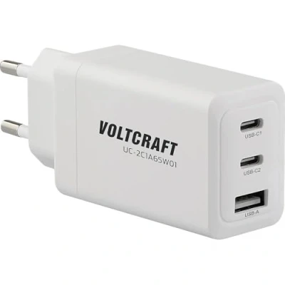 Afbeelding van VOLTCRAFT UC 2C1A65W01 USB oplader 65 W Thuis, Binnen Uitgangsstroom (max.) 3.25 A Aantal uitgangen: 3 x C, GaN