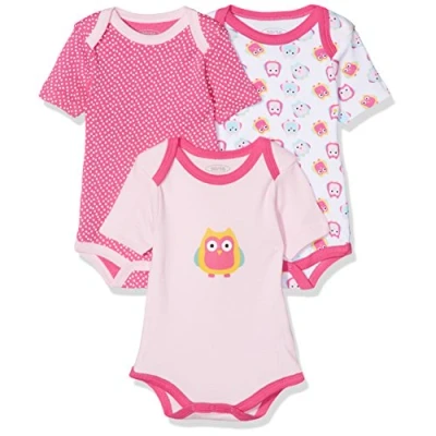 Afbeelding van Schnizler Romper Uil Korte Mouw Roze/wit 3 Stuks Mt 50/56