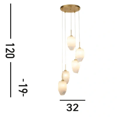 Afbeelding van Searchlight 5 lichts vide hanglamp Rocky met wit glas 23146 5SB