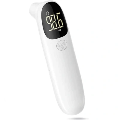Afbeelding van LEYF R 9 Digitale koortsthermometer, contactloos, lcd display met 3 kleurmodi, hoofdthermometer voor baby&#039;s en volwassenen, inclusief maskerhaak, wit