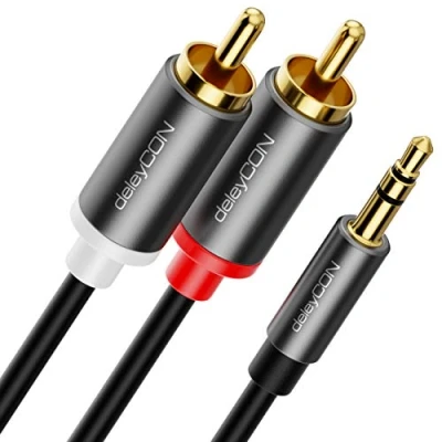 Afbeelding van deleyCON 0,5m Jack naar Cinch RCA Kabel 3,5mm Audiokabel Omzetter Mobiele Telefoon en Smartphone aan HiFi Ontvanger AUX Stekker (Extra Dun &amp; Flexibel)