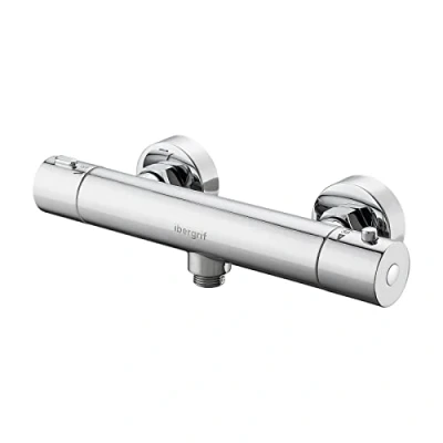Afbeelding van Ibergrif M21805 1 Douchethermostaat, Wandthermostaat, messing douchemengkraan met 38 C veiligheidsknop, Chroom, Zilver