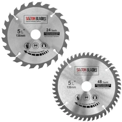 Afbeelding van Saxton TCT Cirkelzaagblad voor houten cirkelzaag, 136 mm x 20 (16 ring), 24 en 48 tanden, compatibel met Bosch, Makita etc., 2 stuks