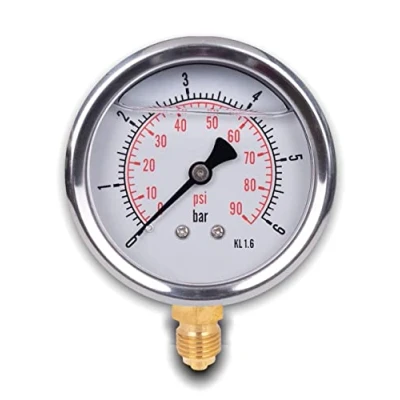 Afbeelding van glycerine manometer, RVS IP65 63 mm met onderaansluiting, 1/4 (0 6 bar)
