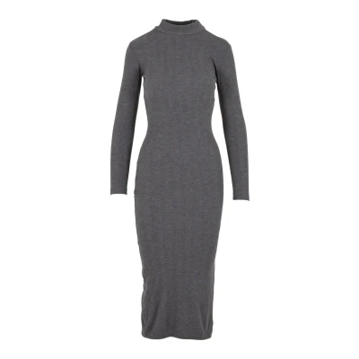Afbeelding van Urban Classics Damesjurk Rib Longlseeve Mockneck Dress, lange mouwen maxi jurk met rolkraag, slim fit, donkergrijs melange, L